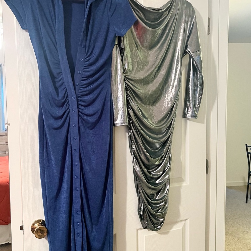 Fashion Nova Navy and Metallic Dress Bundle